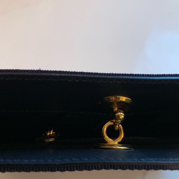 Navy blue Ferragamo fabric bag with beautiful gold signature handle. - Picture 11 of 14